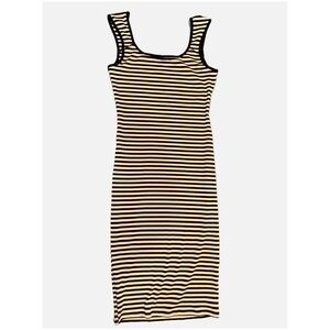 DEREK HEART- NWOT Striped Black and Tan Midi Dress Size Medium